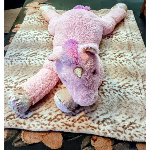 Goffa Pink Plush Unicorn Stuffed Animal Pillow Toy With Sequin Accents - Jumbo S - Picture 5 of 9